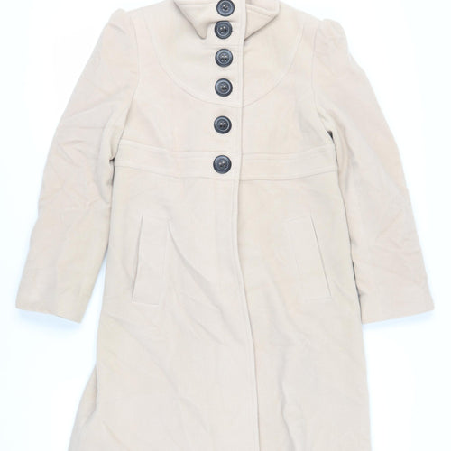 NEXT Womens Beige Pea Coat Coat Size 10 Button