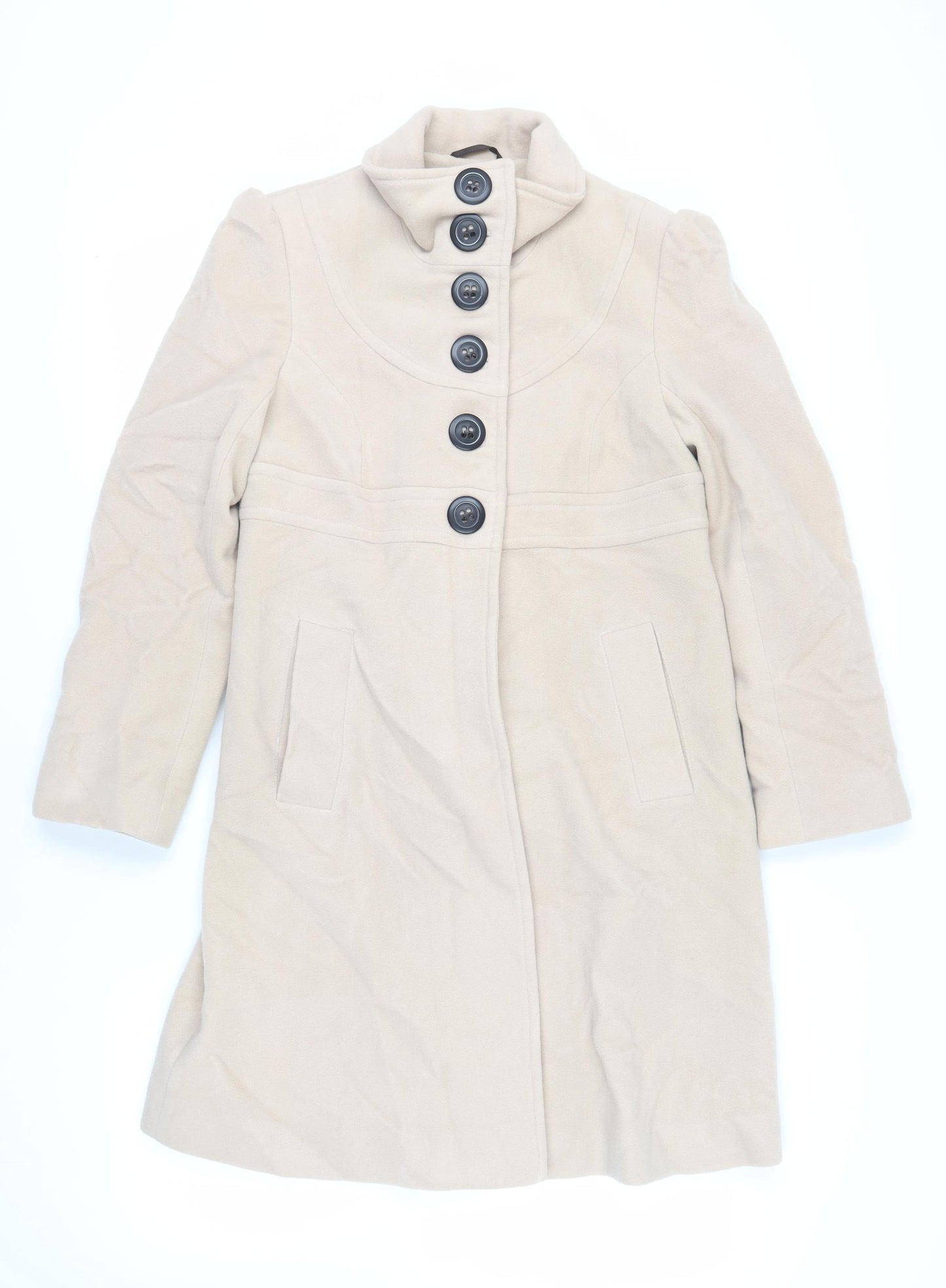 NEXT Womens Beige Pea Coat Coat Size 10 Button