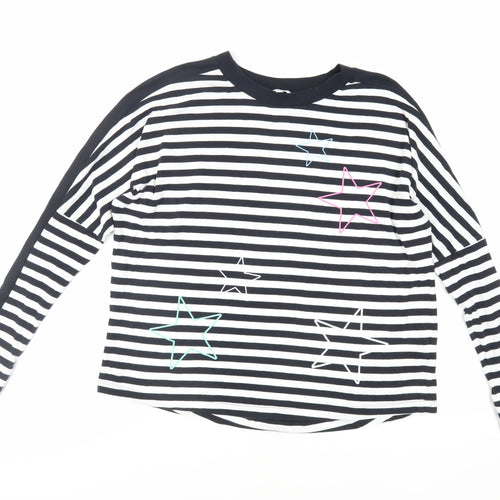 NEXT Womens Black Striped Cotton Basic T-Shirt Size M Crew Neck