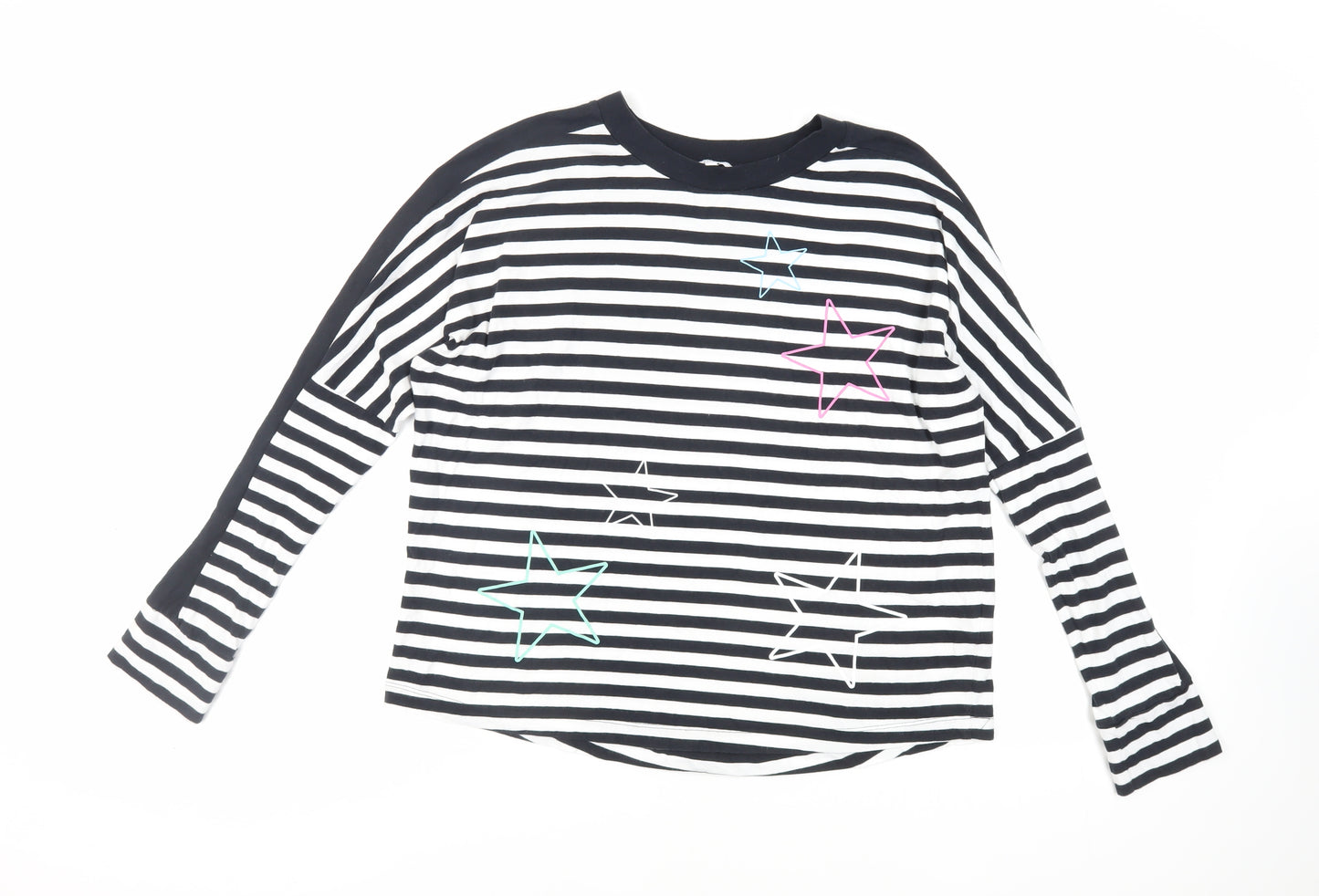 NEXT Womens Black Striped Cotton Basic T-Shirt Size M Crew Neck