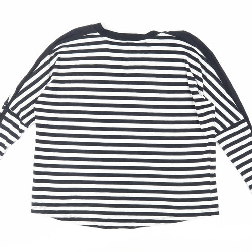NEXT Womens Black Striped Cotton Basic T-Shirt Size M Crew Neck