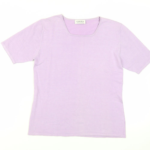 Cavita Womens Purple Viscose Basic T-Shirt Size M Square Neck