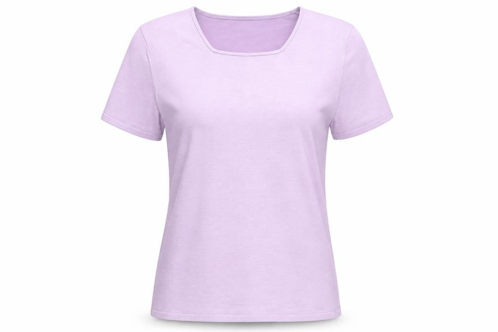 Front view of Cavita women’s purple viscose basic t-shirt, size M, square neck