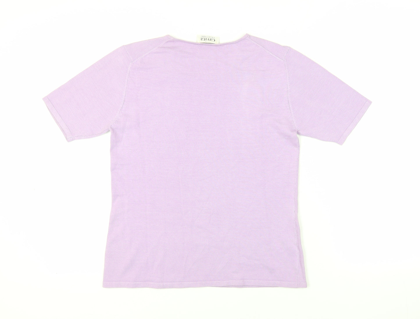 Cavita Womens Purple Viscose Basic T-Shirt Size M Square Neck