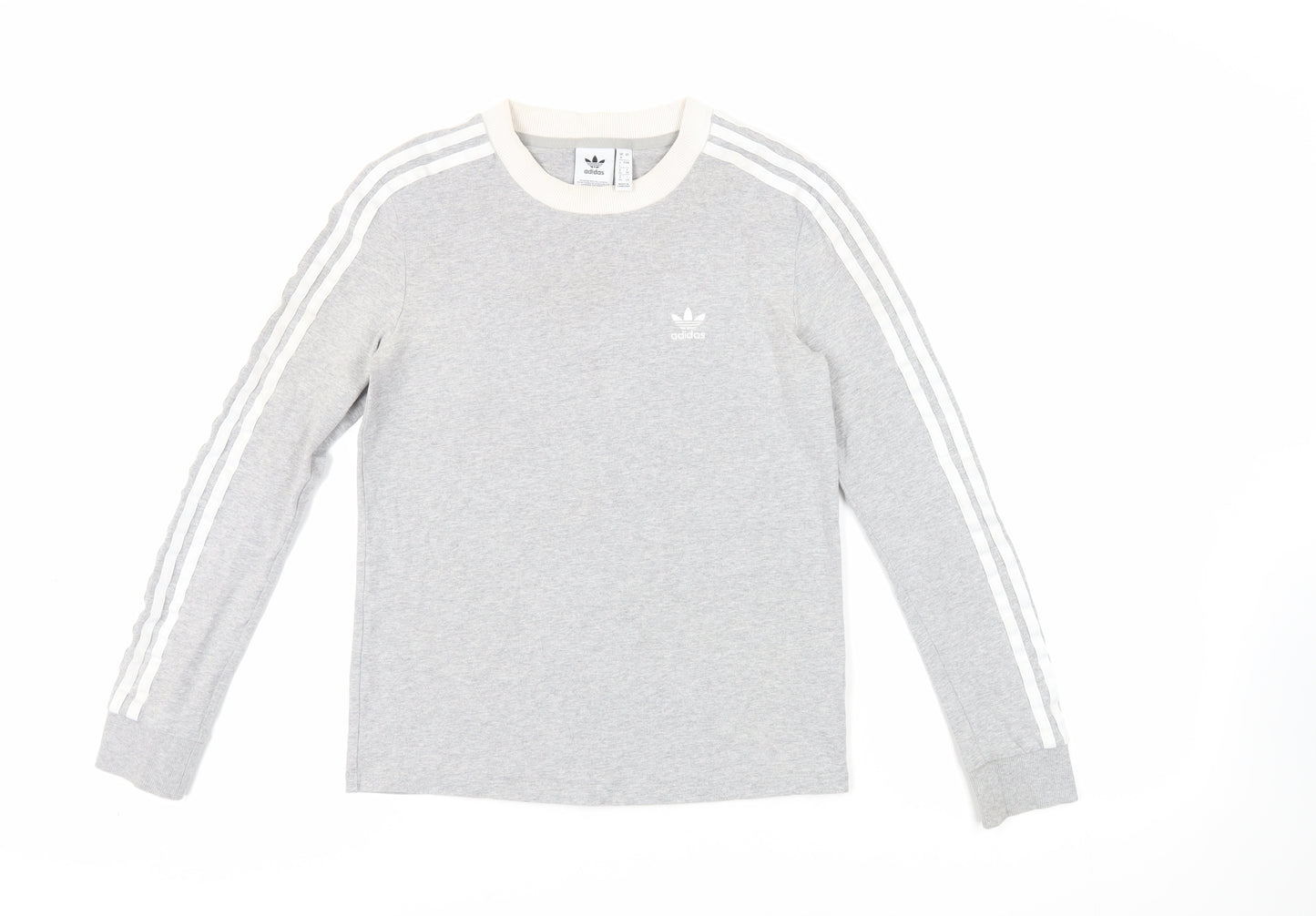 adidas Womens Grey Cotton Basic T-Shirt Size 8 Crew Neck - Logo