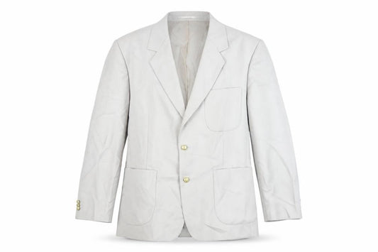 Front view of Chums men’s beige polyester jacket blazer, size 44, regular