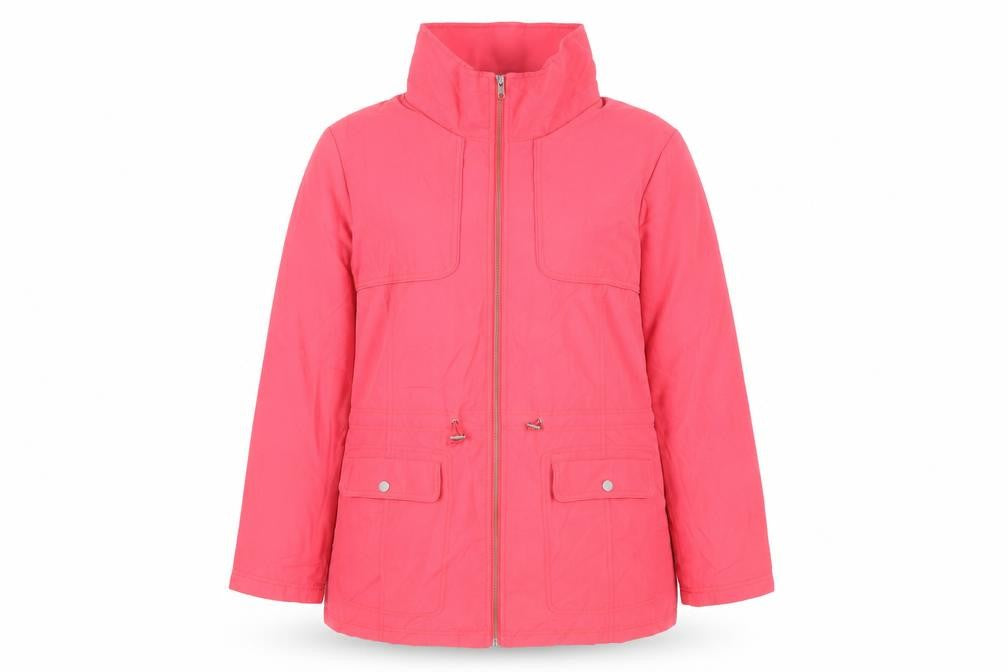 Front view of Marks & Spencer women’s pink jacket, size UK 18, zip