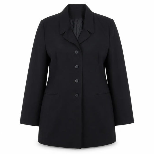 Front view of Classics Woman women’s black jacket blazer, size UK 12, button