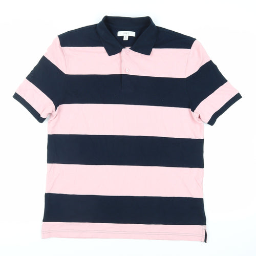 Marks and Spencer Mens Pink Striped Cotton Polo Size M Collared Button