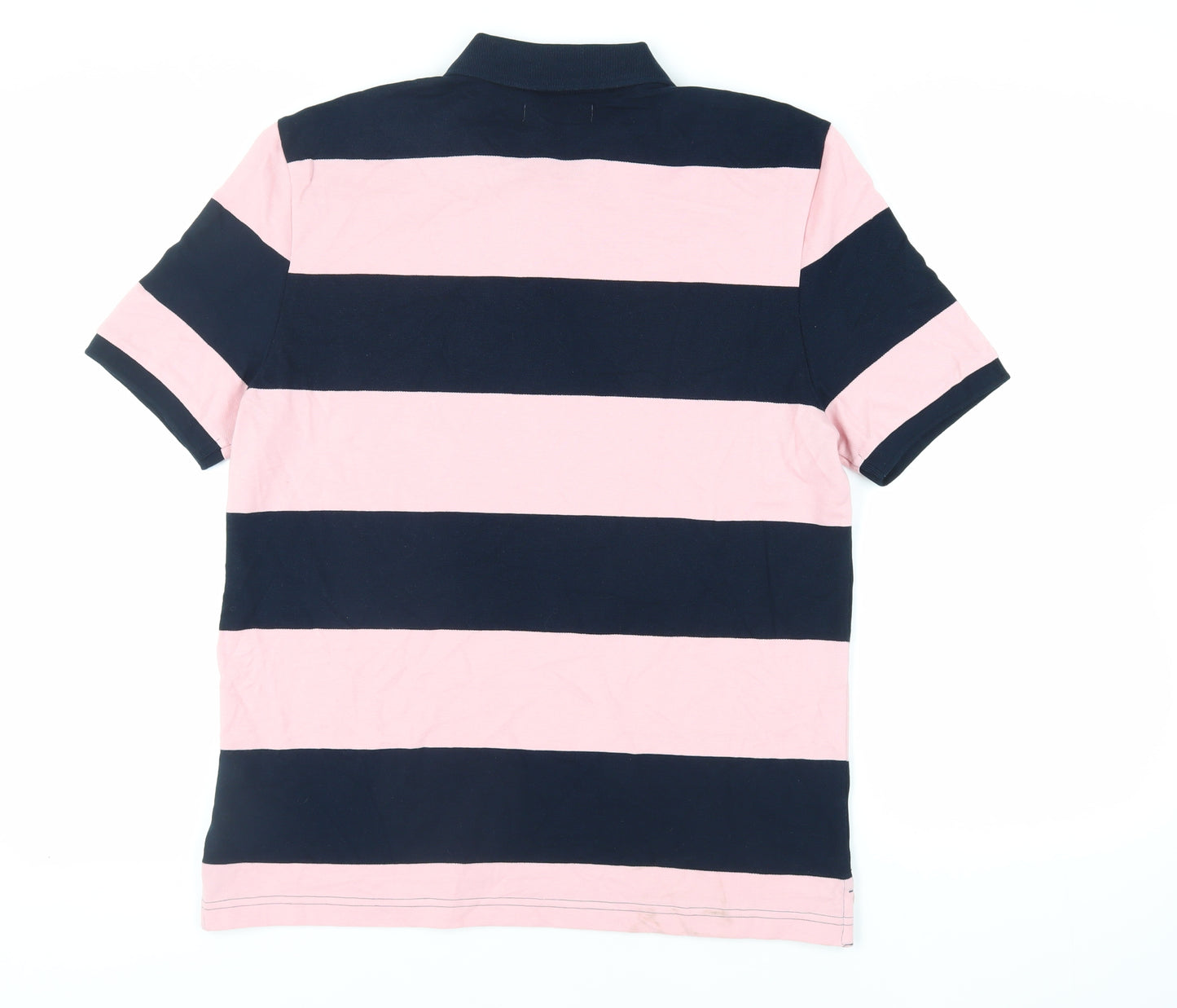 Marks and Spencer Mens Pink Striped Cotton Polo Size M Collared Button