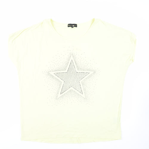 Frank Usher Womens Yellow Cotton Tunic T-Shirt Size L Boat Neck - Studded
