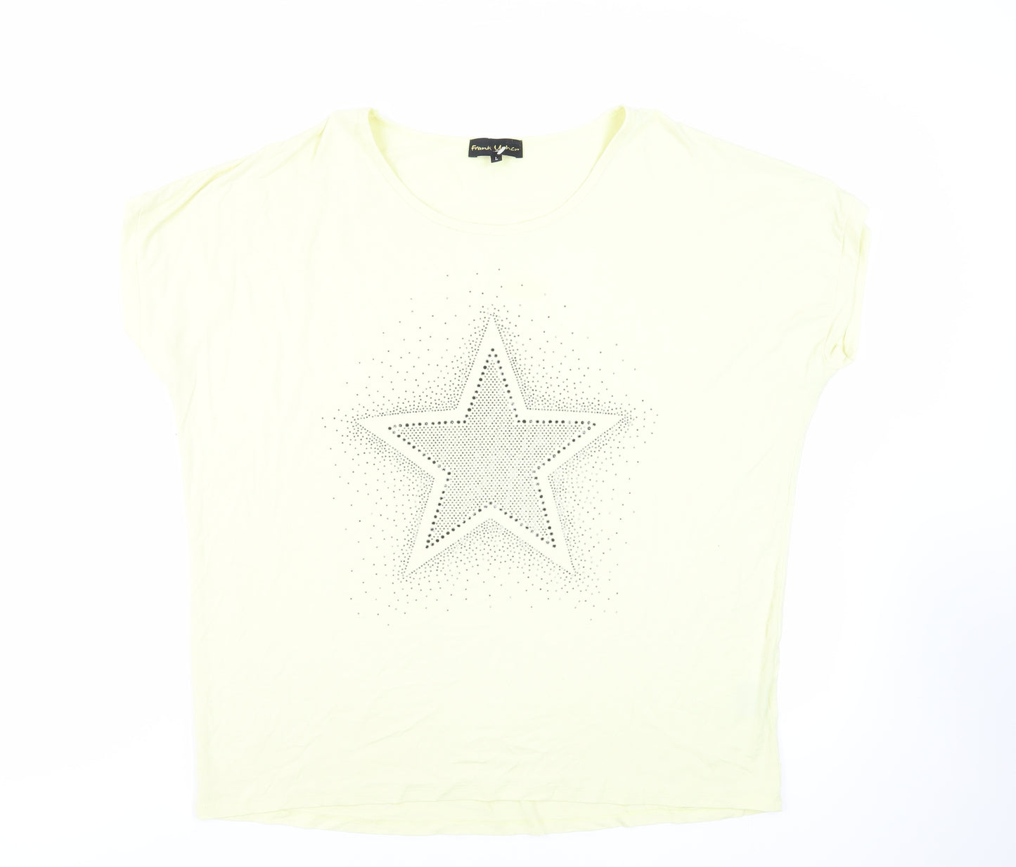 Frank Usher Womens Yellow Cotton Tunic T-Shirt Size L Boat Neck - Studded