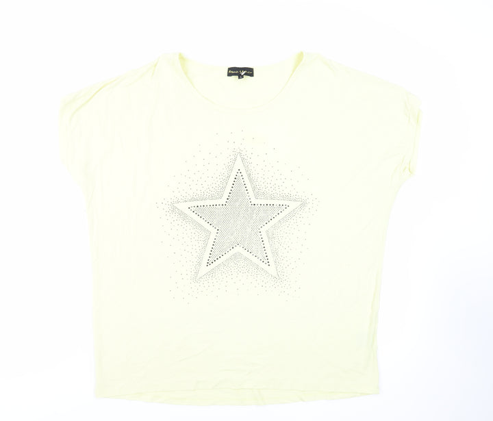Frank Usher Womens Yellow Cotton Tunic T-Shirt Size L Boat Neck - Studded
