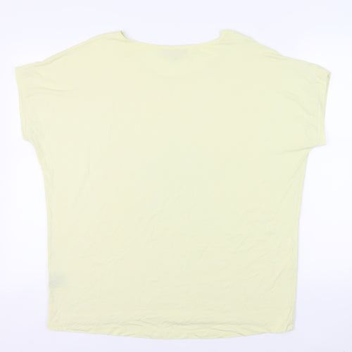 Frank Usher Womens Yellow Cotton Tunic T-Shirt Size L Boat Neck - Studded