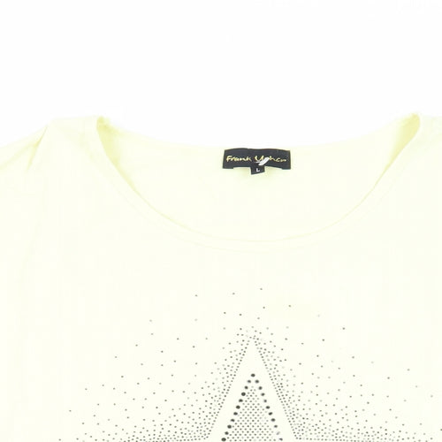 Frank Usher Womens Yellow Cotton Tunic T-Shirt Size L Boat Neck - Studded