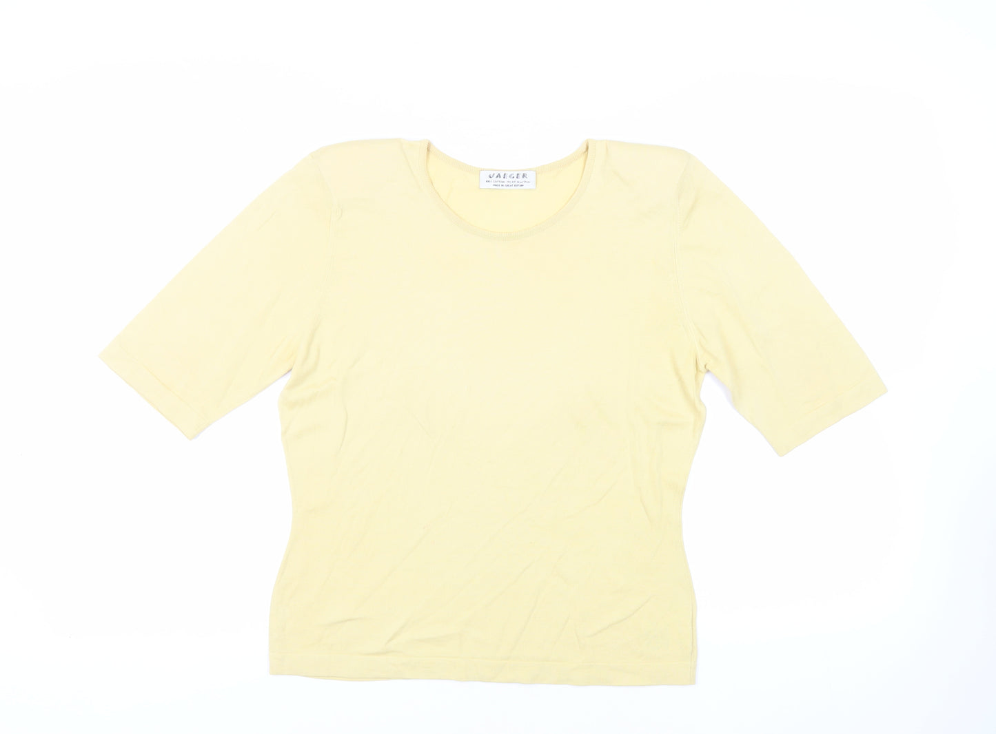 Jaeger Womens Yellow Cotton Basic T-Shirt Size M Round Neck - Shoulder Pads