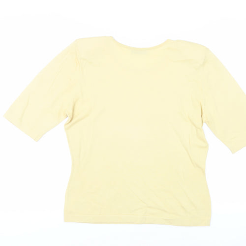 Jaeger Womens Yellow Cotton Basic T-Shirt Size M Round Neck - Shoulder Pads