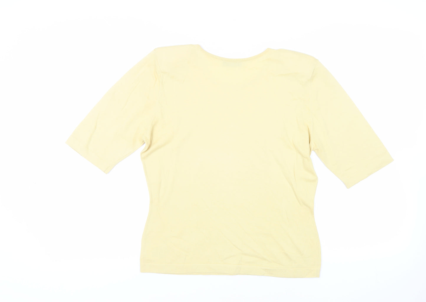 Jaeger Womens Yellow Cotton Basic T-Shirt Size M Round Neck - Shoulder Pads