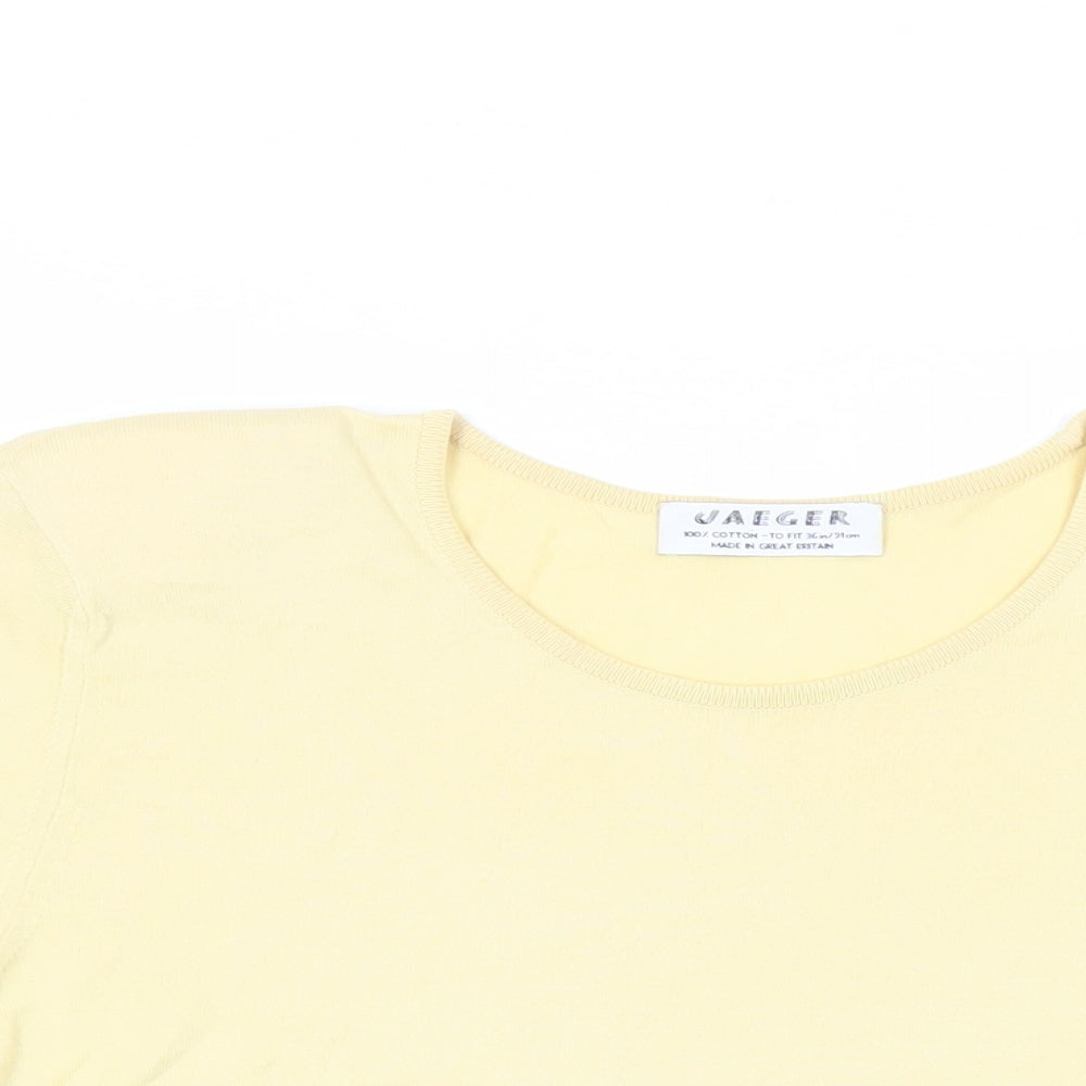 Jaeger Womens Yellow Cotton Basic T-Shirt Size M Round Neck - Shoulder Pads