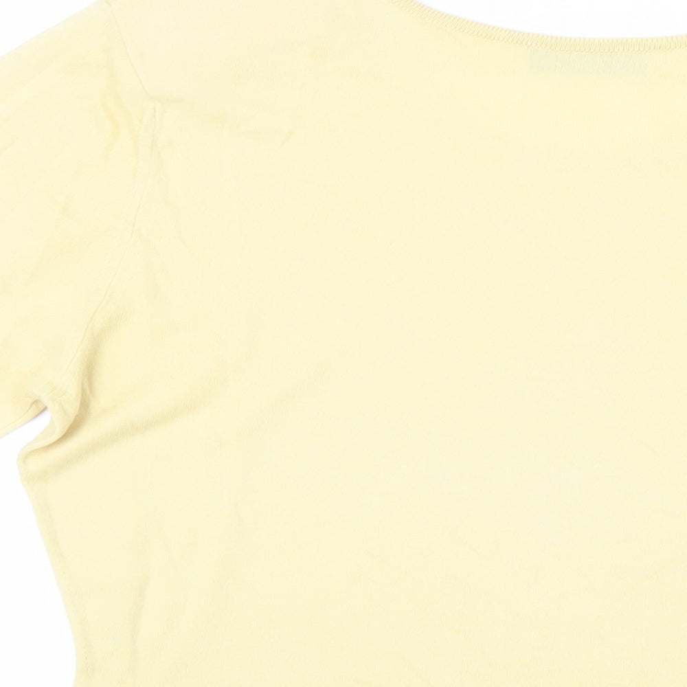 Jaeger Womens Yellow Cotton Basic T-Shirt Size M Round Neck - Shoulder Pads