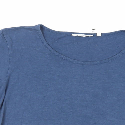 One Earth Womens Blue Cotton Basic T-Shirt Size 14 Round Neck - Embroidered Detail