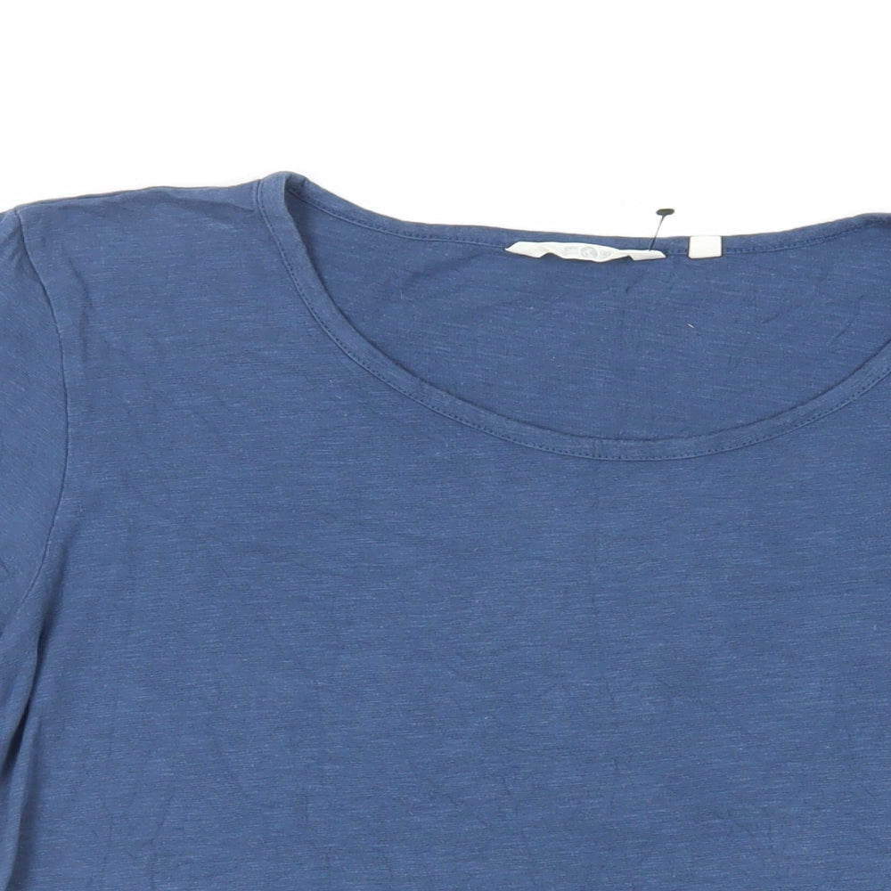 One Earth Womens Blue Cotton Basic T-Shirt Size 14 Round Neck - Embroidered Detail