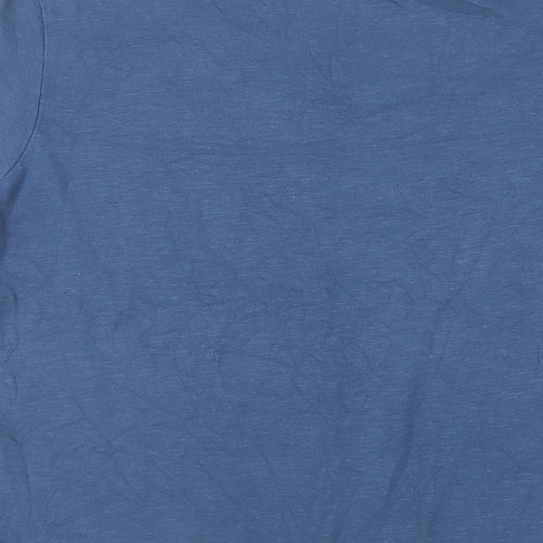 One Earth Womens Blue Cotton Basic T-Shirt Size 14 Round Neck - Embroidered Detail