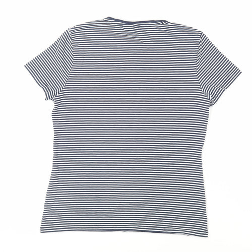 Marks and Spencer Womens Blue Striped Cotton Basic T-Shirt Size 14 Crew Neck