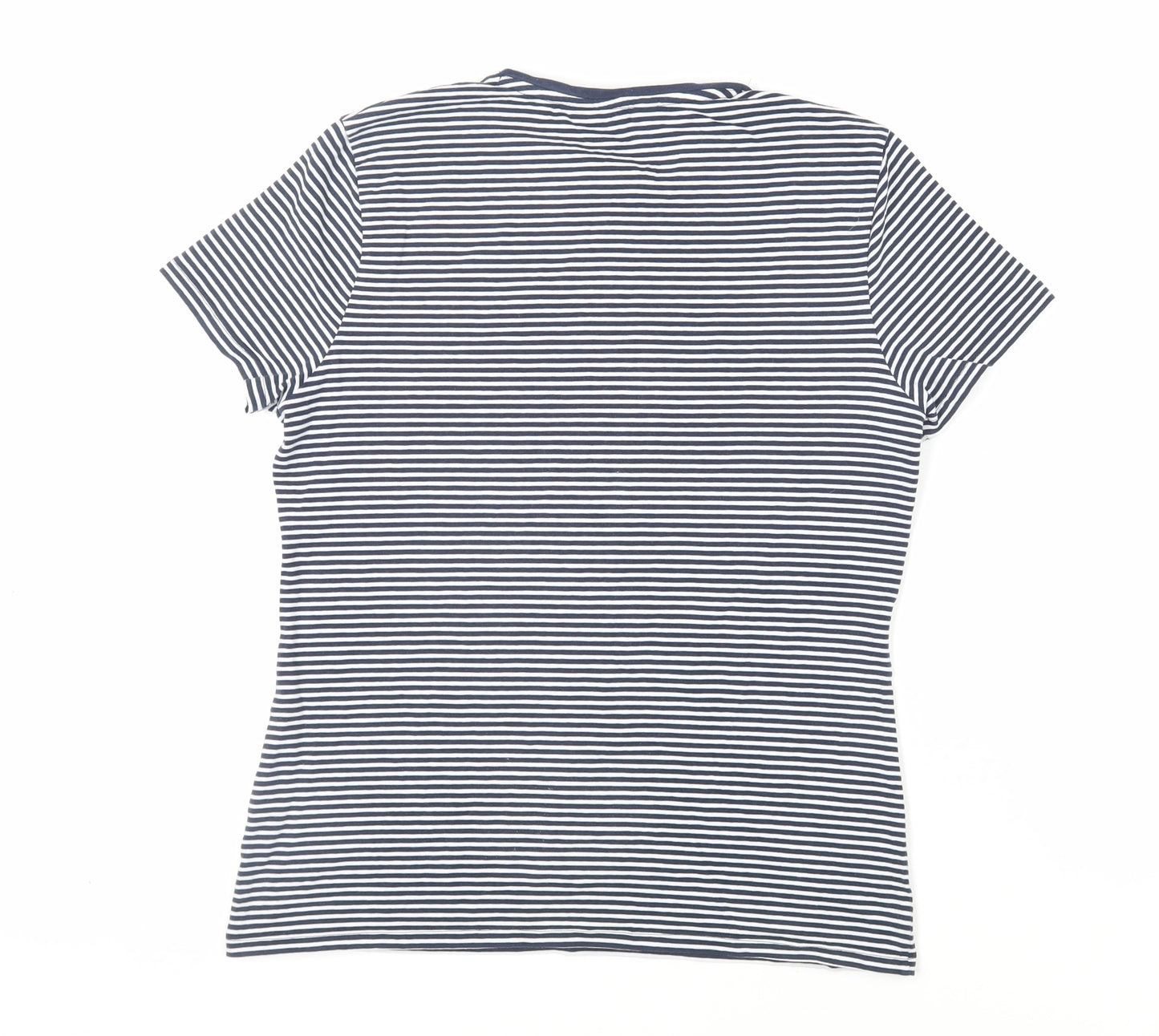 Marks and Spencer Womens Blue Striped Cotton Basic T-Shirt Size 14 Crew Neck