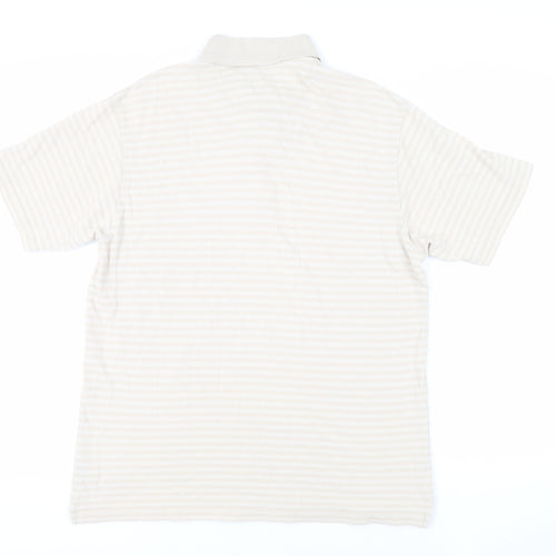 Trench Mens Beige Striped Cotton Polo Size L Collared Button