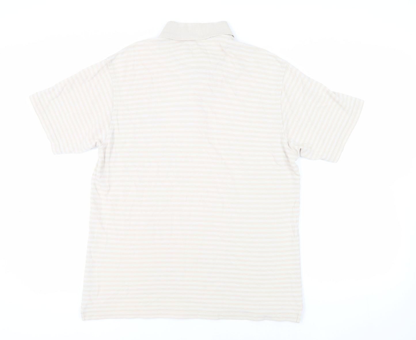 Trench Mens Beige Striped Cotton Polo Size L Collared Button