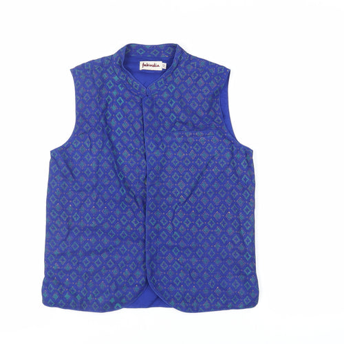 Fabindia Boys Blue Geometric Jacket Waistcoat Size 10-11 Years Button