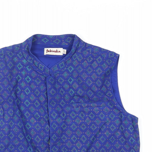 Fabindia Boys Blue Geometric Jacket Waistcoat Size 10-11 Years Button