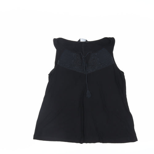 Dorothy Perkins Womens Black Cotton Basic Tank Size 8 Round Neck - Lace Detail