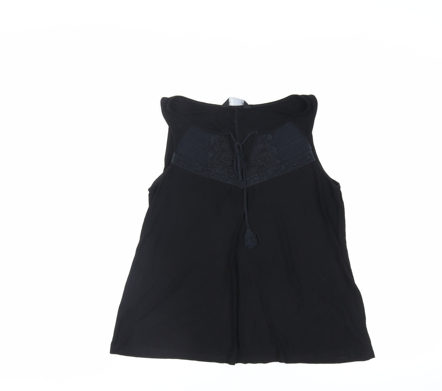Dorothy Perkins Womens Black Cotton Basic Tank Size 8 Round Neck - Lace Detail