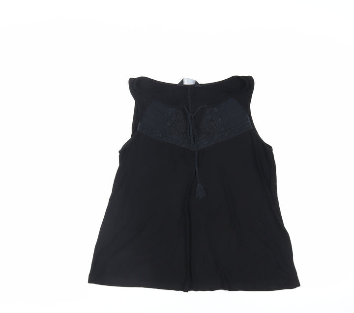 Dorothy Perkins Womens Black Cotton Basic Tank Size 8 Round Neck - Lace Detail