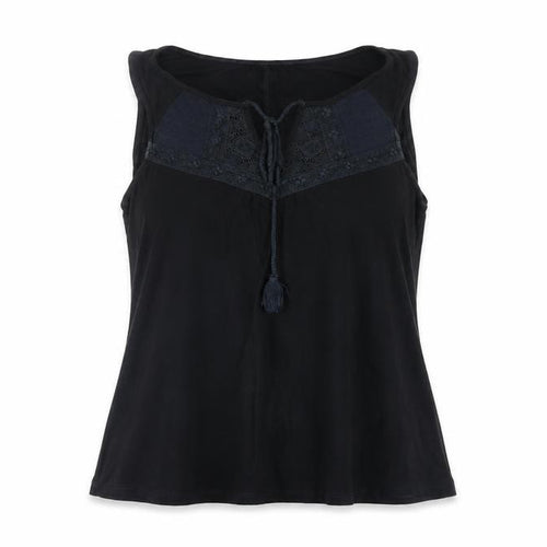 Dorothy Perkins Womens Black Cotton Basic Tank Size 8 Round Neck - Lace Detail