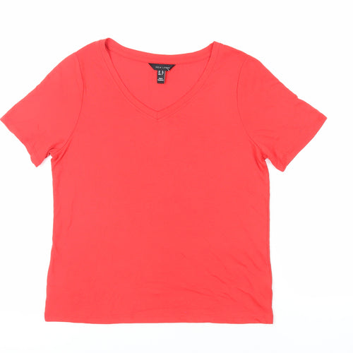 New Look Womens Red Polyester Basic T-Shirt Size 10 V-Neck