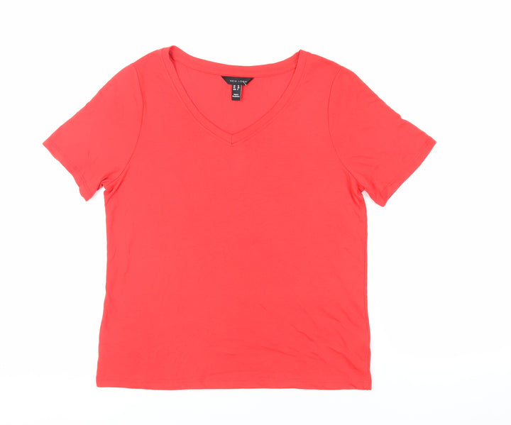New Look Womens Red Polyester Basic T-Shirt Size 10 V-Neck