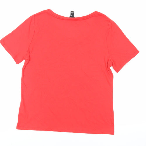 New Look Womens Red Polyester Basic T-Shirt Size 10 V-Neck