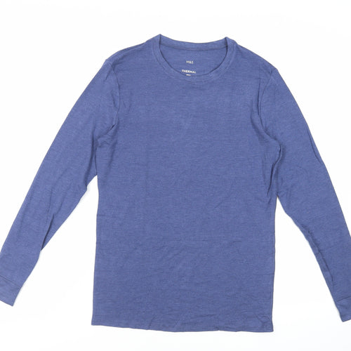 Marks and Spencer Mens Blue Acrylic T-Shirt Size S Crew Neck - Thermal