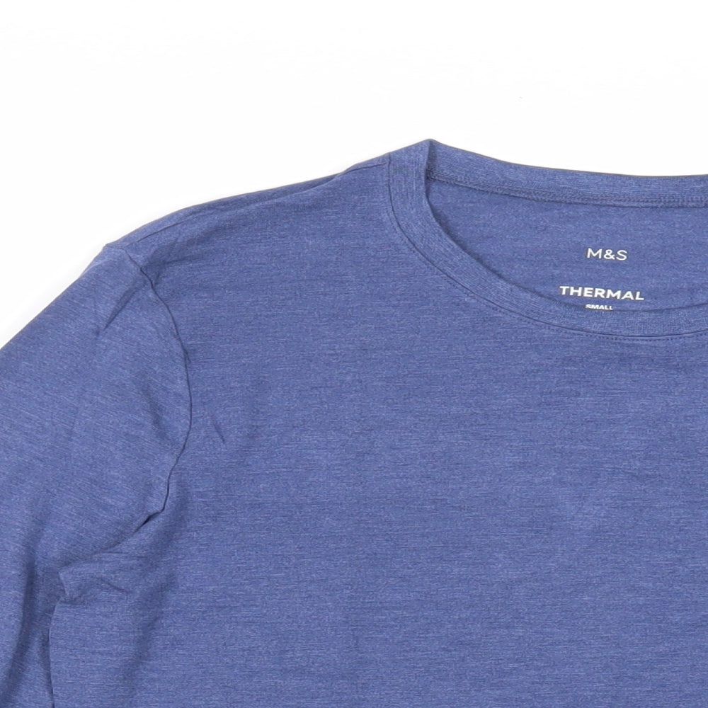 Marks and Spencer Mens Blue Acrylic T-Shirt Size S Crew Neck - Thermal