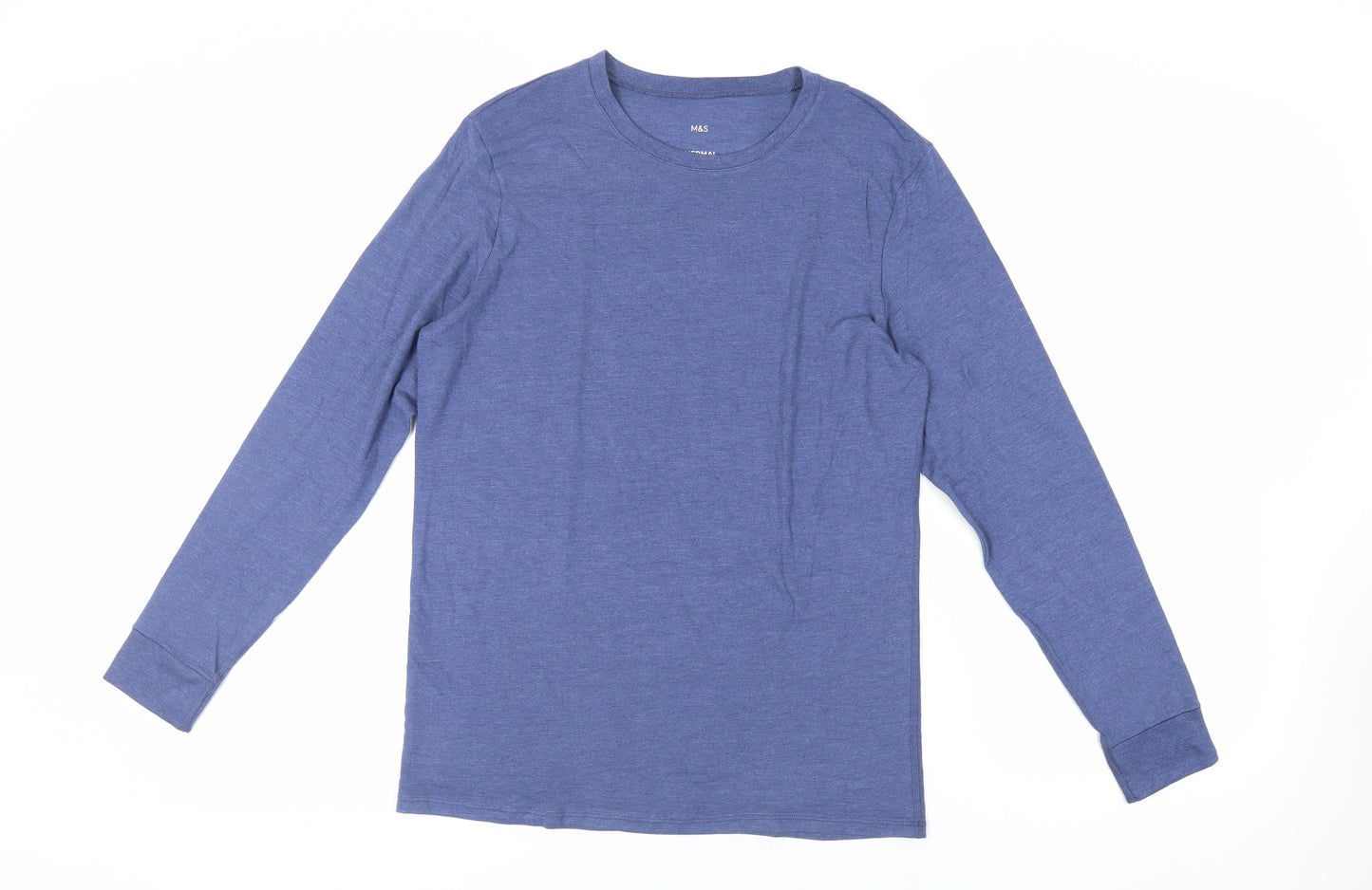 Marks and Spencer Mens Blue Acrylic T-Shirt Size M Crew Neck - Thermal