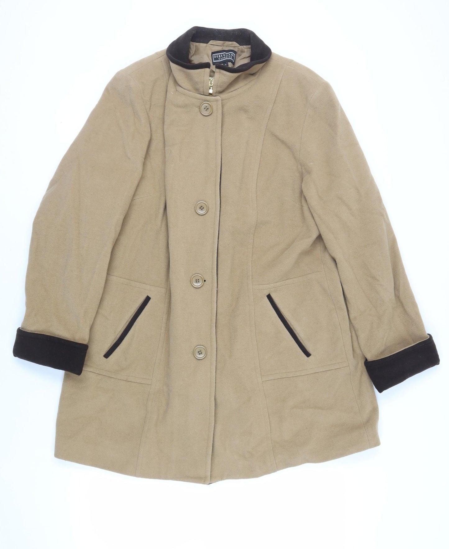 Debenhams Womens Beige Overcoat Coat Size 18 Button