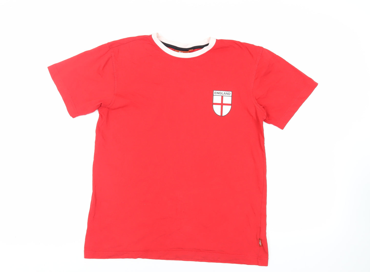 s.Oliver Womens Red Cotton Basic T-Shirt Size L Crew Neck - England