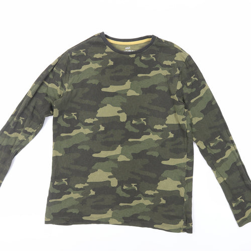 Marks and Spencer Boys Green Camouflage Cotton Pullover T-Shirt Size 13-14 Years Crew Neck Pullover