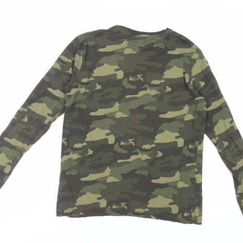 Marks and Spencer Boys Green Camouflage Cotton Pullover T-Shirt Size 13-14 Years Crew Neck Pullover