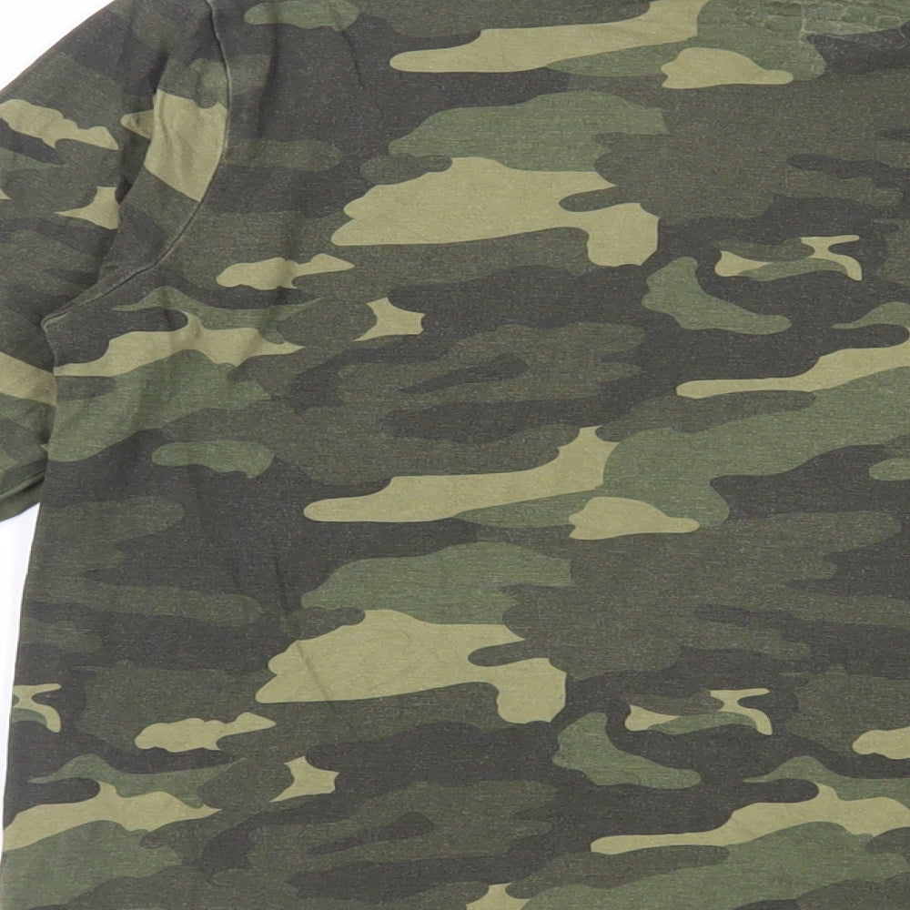 Marks and Spencer Boys Green Camouflage Cotton Pullover T-Shirt Size 13-14 Years Crew Neck Pullover