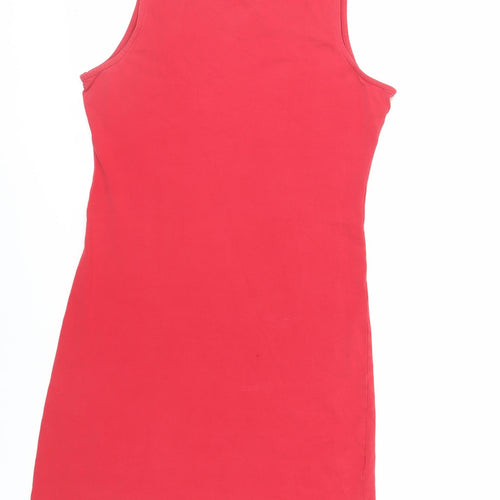 Dorothy Perkins Womens Red Cotton T-Shirt Dress Size 14 Crew Neck Pullover