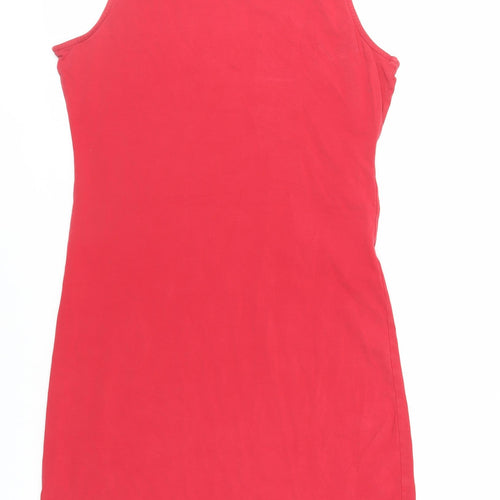 Dorothy Perkins Womens Red Cotton T-Shirt Dress Size 14 Crew Neck Pullover